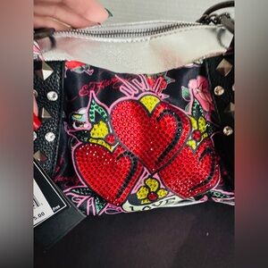 Ed hardy tattoo and Heart design Embellished satchel BNWT